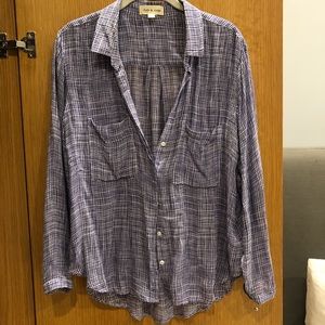 Blue and white lightweight button down blouse